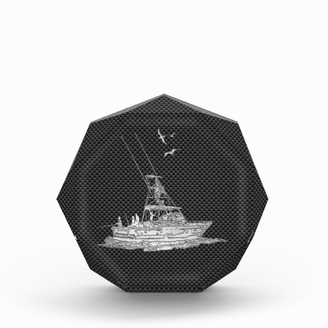 Chrome Style Fishing Boat on Carbon Fiber Award (Front)