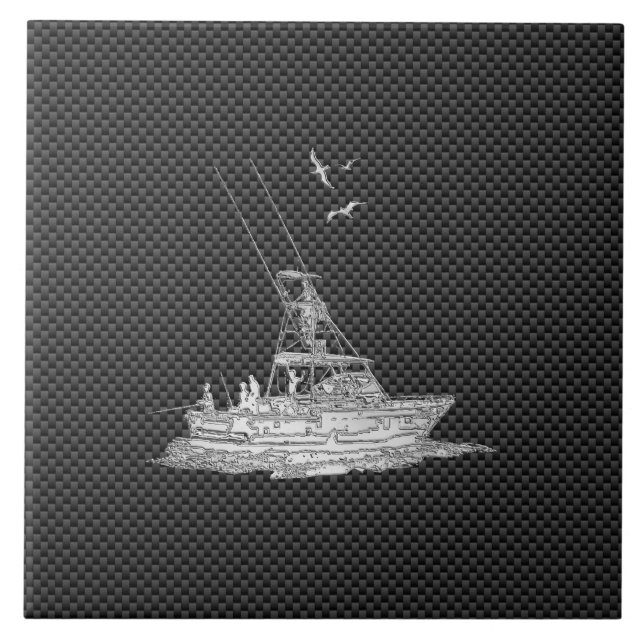 Chrome Style Fishing Boat on Carbon Fiber Ceramic Tile (Front)
