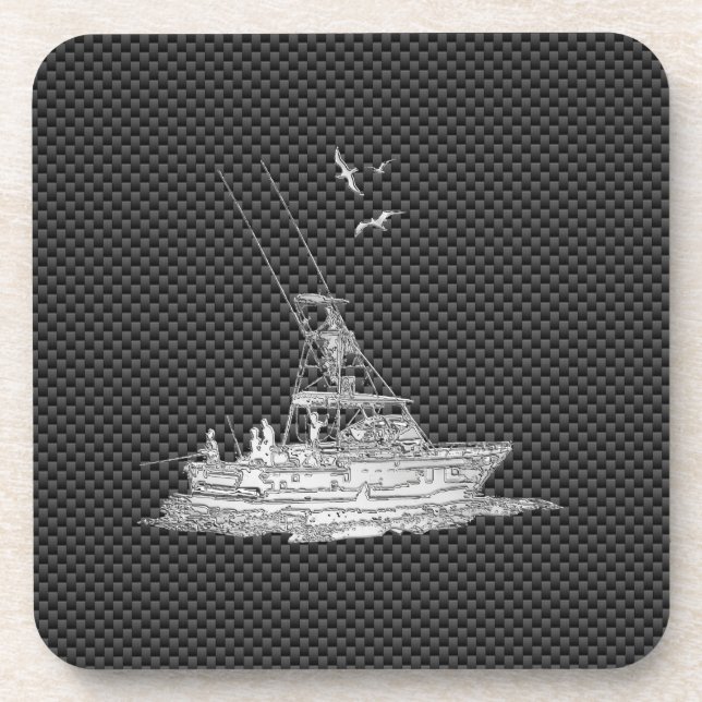 Chrome Style Fishing Boat on Carbon Fiber Coaster (Front)