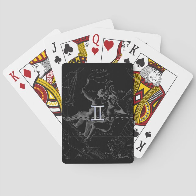 Chrome Style Gemini Zodiac Sign on Hevelius Poker Cards (Back)