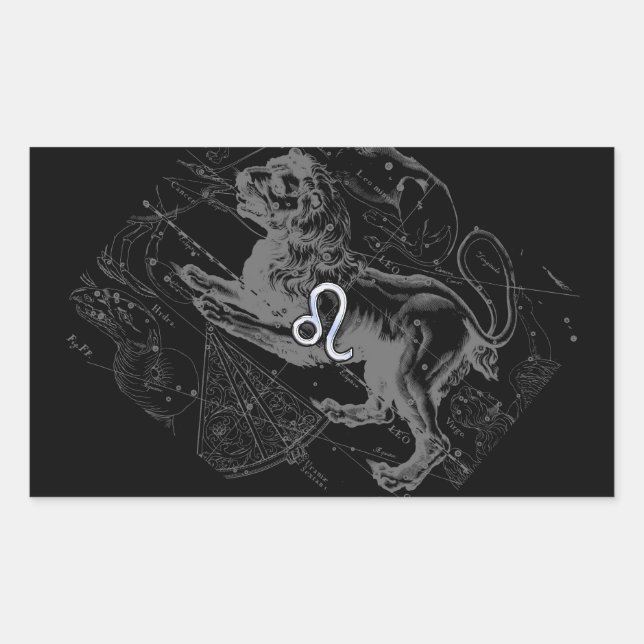 Chrome Style Leo Zodiac Map Hevelius 1690 Rectangular Sticker (Front)
