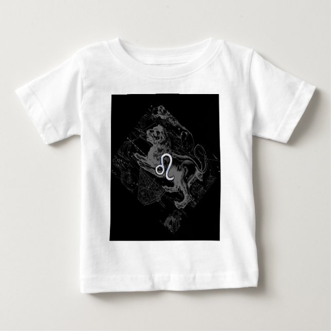 Chrome Style Leo Zodiac Sign on Hevelius Baby T-Shirt (Front)