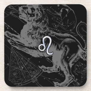 Chrome Style Leo Zodiac Sign on Hevelius Coaster
