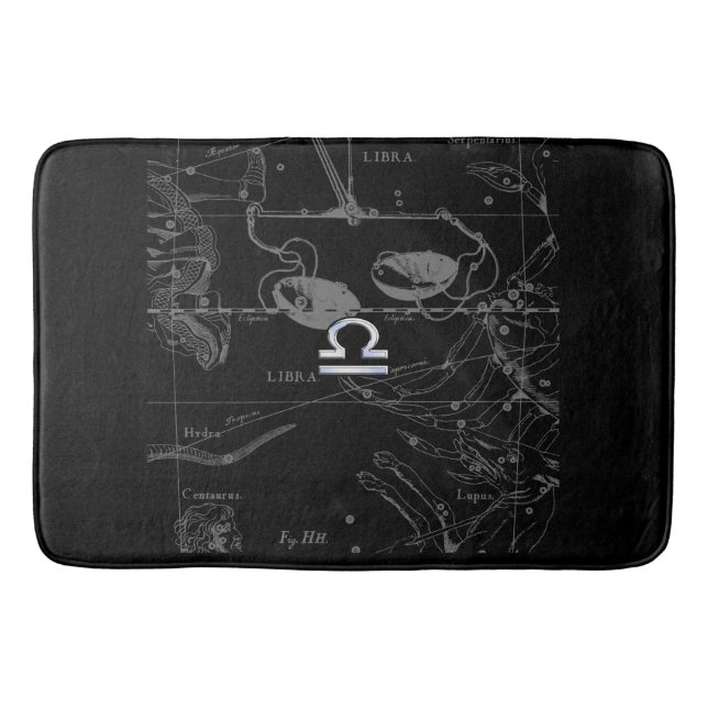 Chrome Style Libra Zodiac Sign on Hevelius Bathroom Mat (Front)