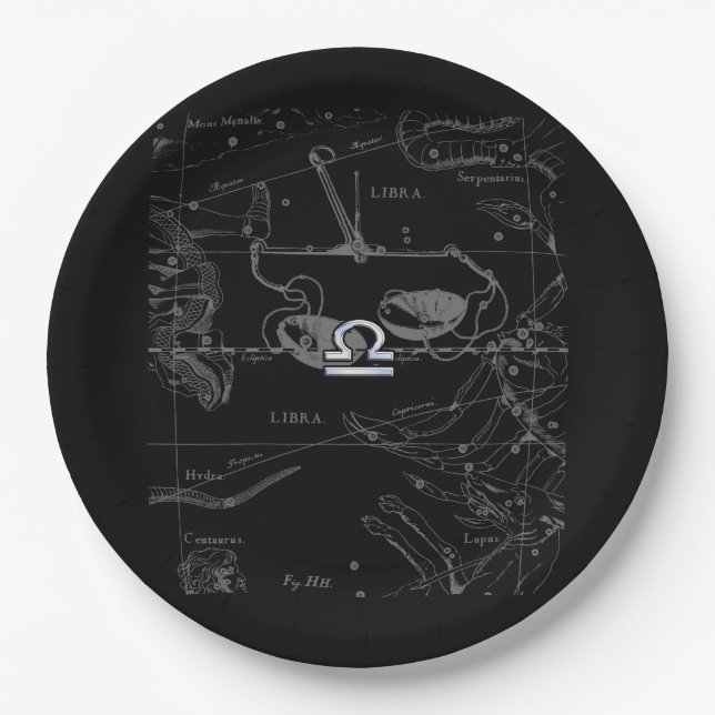 Chrome Style Libra Zodiac Sign on Hevelius Paper Plates (Front)