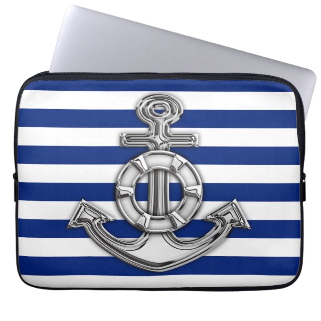 Chrome Style Lifesaver on Blue Stripes Laptop Sleeve (Front)