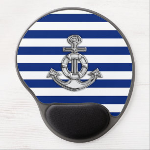 Chrome Style Lifesaver on Nautical Stripes Gel Mouse Pad
