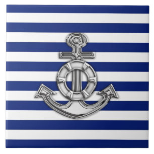 Chrome Style Lifesaver on Nautical Stripes Tile