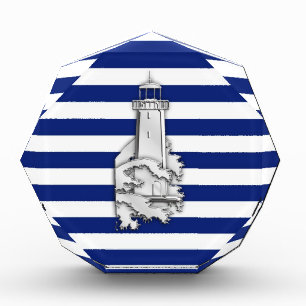 Chrome Style Lighthouse on Blue Nautical Stripes Award