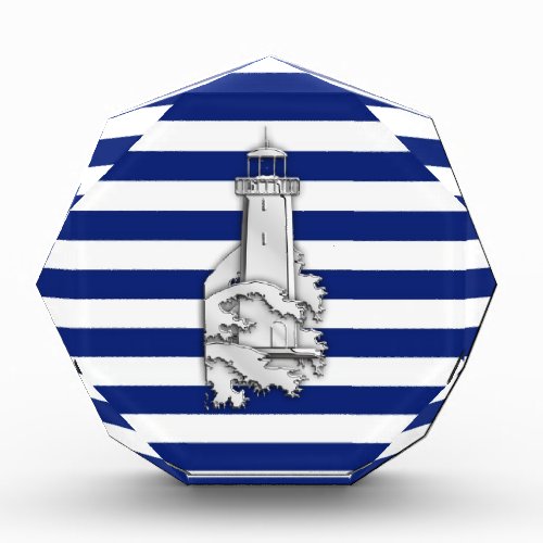 Chrome Style Lighthouse on Blue Nautical Stripes Award