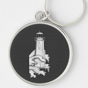 Chrome Style Lighthouse on Carbon Fiber Decor Keychain