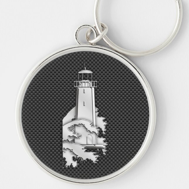 Chrome Style Lighthouse on Carbon Fiber Decor Keychain (Front)