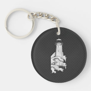 Chrome Style Lighthouse on Carbon Fiber Keychain