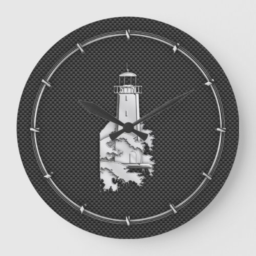 Chrome Style Lighthouse on Carbon Fiber Large Clock