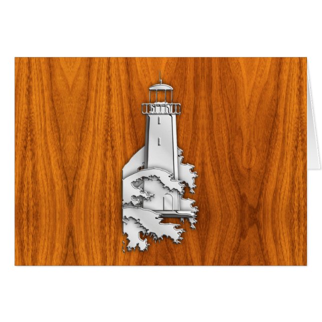 Chrome Style Lighthouse on Teak Wood Cards (Front Horizontal)