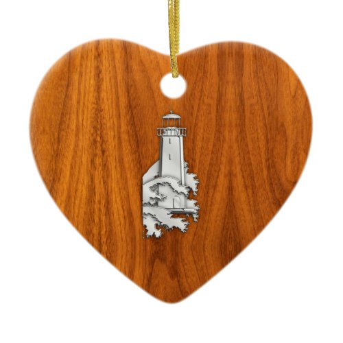 Chrome Style Lighthouse on Teak Wood Decor Ceramic Ornament