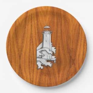 Chrome Style Lighthouse on Teak Wood Decor Paper Plates