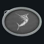 Chrome Style Marlin on Carbon Fiber Belt Buckle<br><div class="desc">A silver chrome like marlin fish applique design on a carbon fiber style background decor. A racy modern nautical gift. Here's a selection of fine custom casual embroidered baseball caps; in a nautical style, you can easily personalize to make it as unique as you are. Use the "Ask this Designer"...</div>