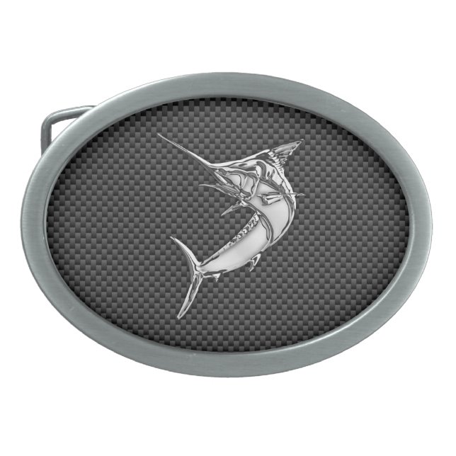 Chrome Style Marlin on Carbon Fiber Belt Buckle (Front)