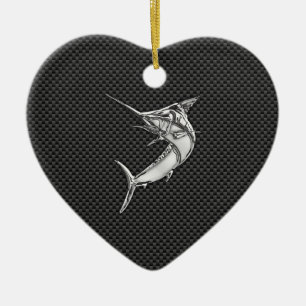 Chrome Style Marlin on Carbon Fiber Ceramic Ornament