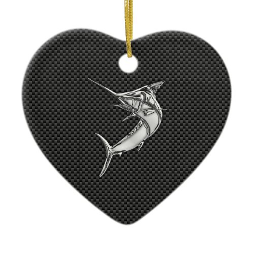 Chrome Style Marlin on Carbon Fiber Ceramic Ornament