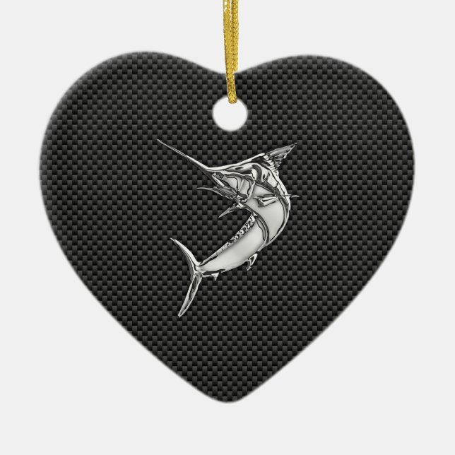 Chrome Style Marlin on Carbon Fiber Ceramic Ornament (Front)