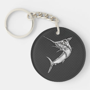 Chrome Style Marlin on Carbon Fiber Keychain