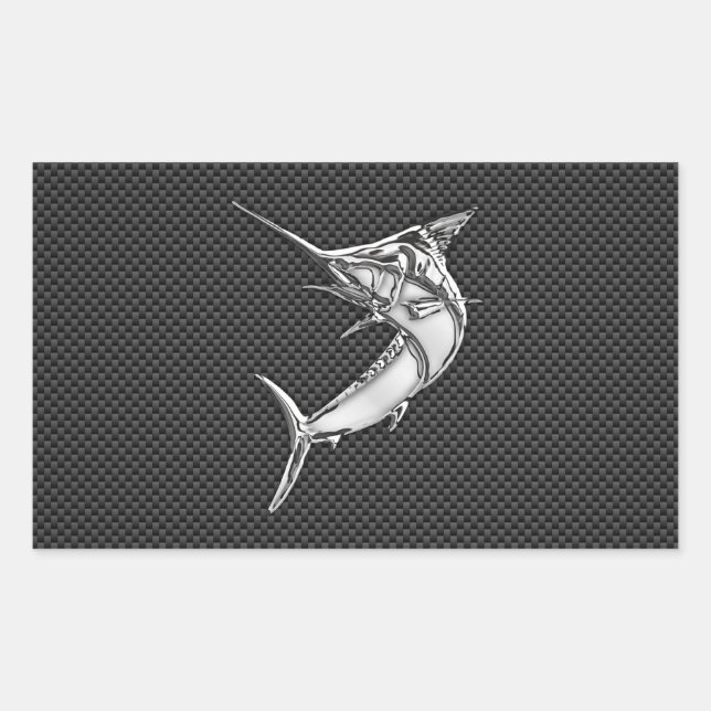 Chrome Style Marlin on Carbon Fiber Rectangular Sticker (Front)