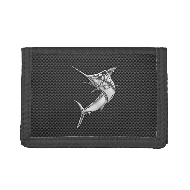 Chrome Style Marlin on Carbon Fiber Tri-fold Wallet (Front)