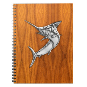 Chrome Style Marlin on Teak Wood Decor Notebook