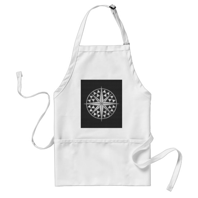 Chrome Style Nautical Compass Star on Carbon Fiber Adult Apron (Front)