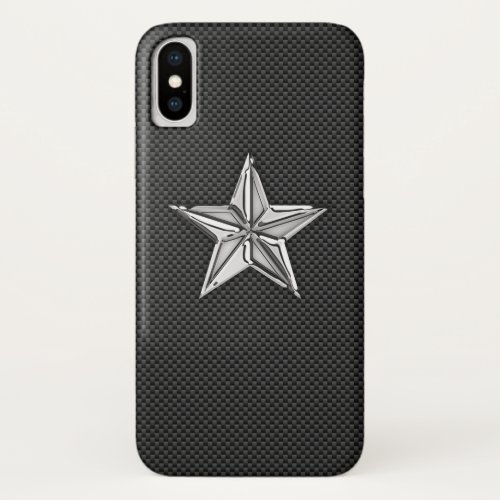 Chrome Style Nautical Star on Carbon Fiber Decor iPhone XS Case