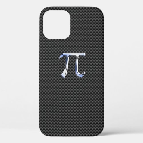Chrome Style Pi Symbol on Black Carbon Fiber Print iPhone 12 Case