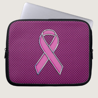 Chrome Style Pink Ribbon Awareness Carbon Fiber Laptop Sleeve