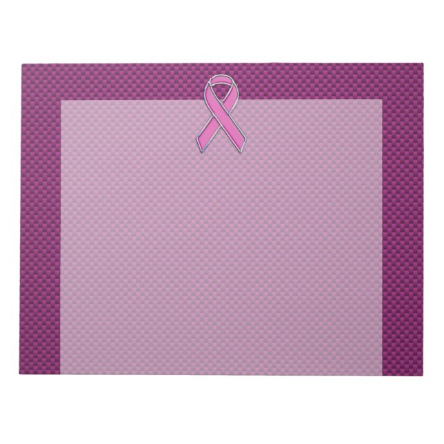 Chrome Style Pink Ribbon Awareness Carbon Fiber Notepad (Front)