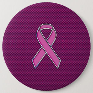 Chrome Style Pink Ribbon Awareness Carbon Fiber Pinback Button