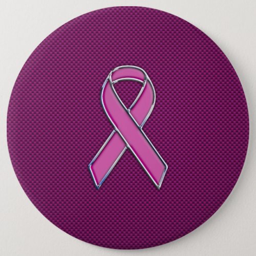 Chrome Style Pink Ribbon Awareness Carbon Fiber Pinback Button