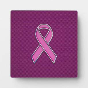 Chrome Style Pink Ribbon Awareness Carbon Fiber Plaque