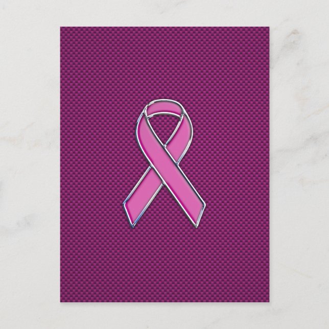 Chrome Style Pink Ribbon Awareness Carbon Fiber Postcard (Front)