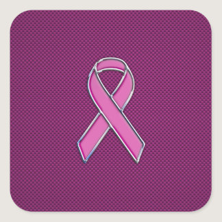 Chrome Style Pink Ribbon Awareness Carbon Fiber Square Sticker