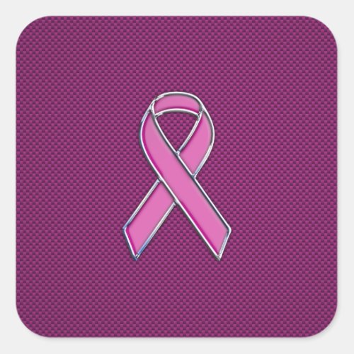Chrome Style Pink Ribbon Awareness Carbon Fiber Square Sticker