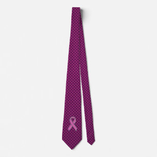 Chrome Style Pink Ribbon Awareness Carbon Fiber Tie