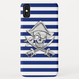 Chrome Style Pirate on Nautical Stripes iPhone XS Max Case