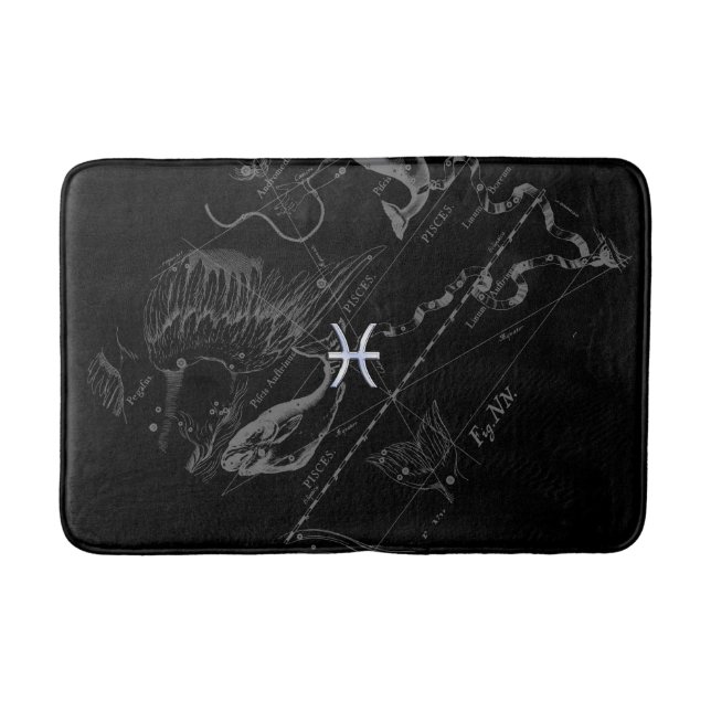 Chrome Style Pisces Zodiac Sign on Hevelius Bath Mat (Front)