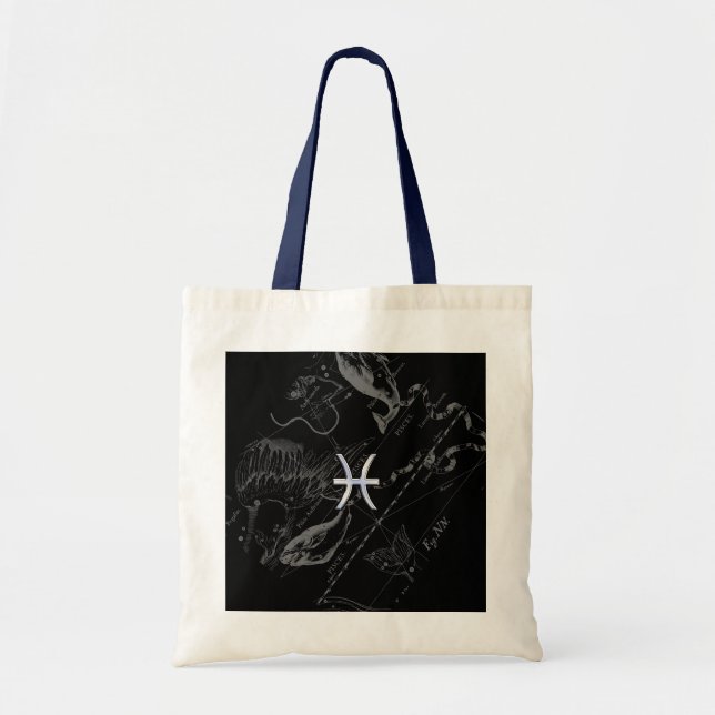 Chrome Style Pisces Zodiac Sign on Hevelius Tote Bag (Front)