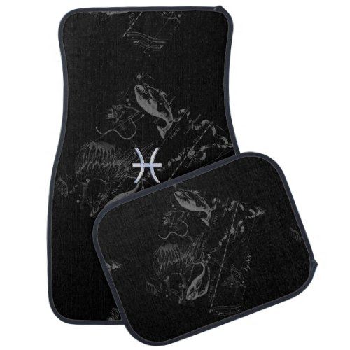 Chrome Style Pisces Zodiac Symbol on Hevelius Car Floor Mat