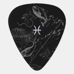 Chrome Style Pisces Zodiac Symbol on Hevelius Guitar Pick