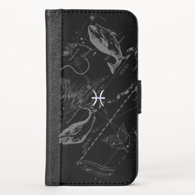 Chrome Style Pisces Zodiac Symbol on Hevelius iPhone Wallet Case (Front)