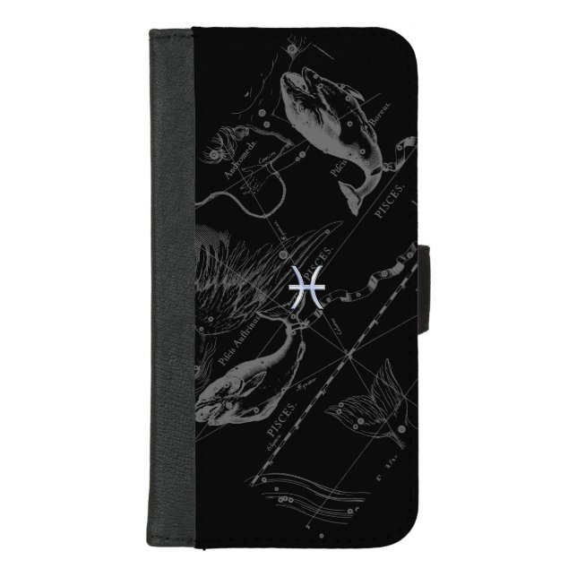 Chrome Style Pisces Zodiac Symbol on Hevelius iPhone Wallet Case (Front)