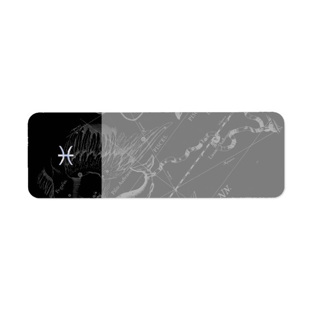 Chrome Style Pisces Zodiac Symbol on Hevelius Label (Front)